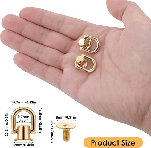 12 Pcs D Rings Rivets for Leather Purse 360 Degree Rotatable Stud Screw Metal Ring Head Buttons Ball Studs Rivets for Wallet Strap Shoes Accessori...
