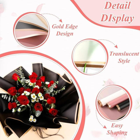Goviw Floral Wrapping Paper 20 Sheets Waterproof wrap paper 22.5x22.5 inch(Black&Gold Edge) + 12 pcs 3D golden butterfly stickers DIY Crafts Flora...