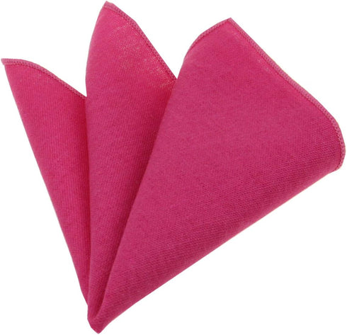Mens Solid Linen Tie Set : Slim Necktie with Matching Pocket Square (Fuchsia)...