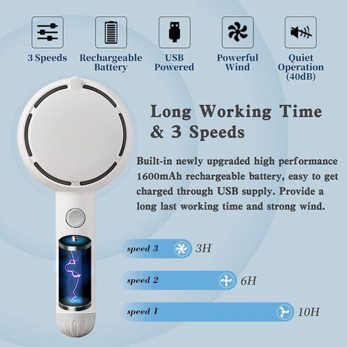 Star Compass Mini Handheld Fan, Battery Operated Rechargeable Portable Fan with LED Light Makeup Mirror, Bladeless Small Personal Fan 3 Speeds Eye...