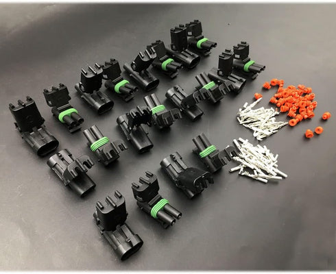 10 PACK 14-16 AWG Gauge 2 Pin Position Terminal Weather Pack WeatherPack Connector Male Female Set Weather Proof 10 COMPLETE KITS...