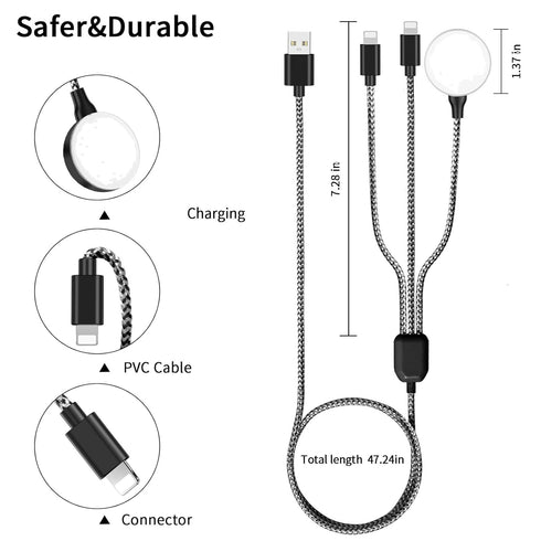 3 in 1 Charger Cable for Apple Watch/iPhone/Airpods, Wireless Watch Charger Compatible with iWatch Series 9,8,7,6,5,4,3,2,1,SE1,SE2 and iPhone 14,...