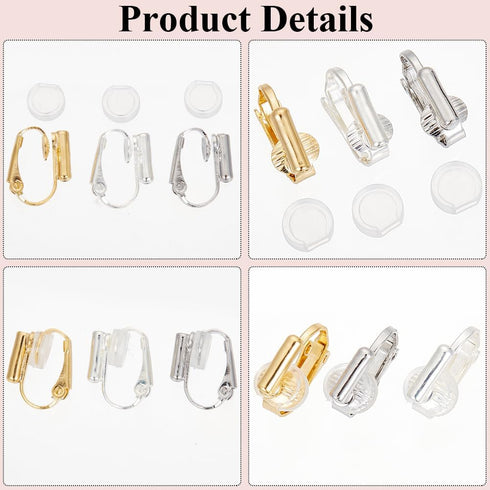 1 Box 36Pcs Brass Clip on Earrings Gold Clip on Earrings Converter Silver Painless with Comfort Pads Non Pierced Earring Components Clip Earring F...