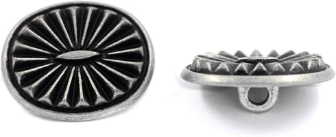 Bezelry 12 Pieces Oval Southwest Concho Style Metal Shank Buttons. 21mm X 17mm (Antique Silver)...