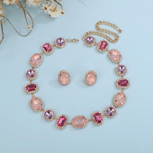 Colorful Crystal Beads Choker Chunky Necklace for Women Girls Sparkle Jewelry Prom Wedding Special Events...