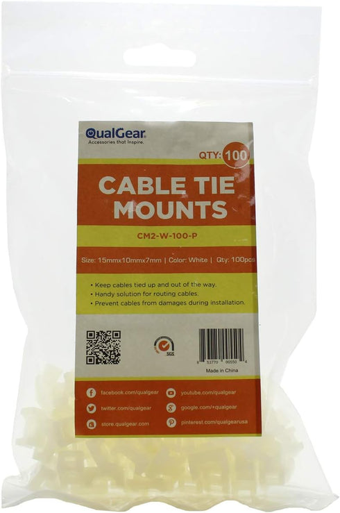 QualGear CM2-W-100-P Cable Tie Mount, White...