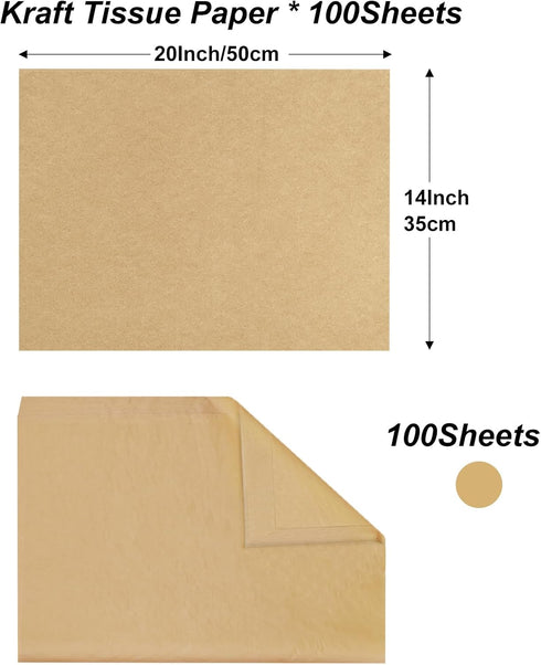Jkopsnr 100 Sheets Kraft Tissue Paper 20x14 Inches Kraft Tissue Paper for Gift Bags Kraft Wrapping Tissue Paper Bulk for DIY Crafts Birthday Baby ...