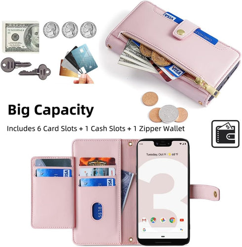 Asuwish Phone Case for Google Pixel 3 XL Wallet Cover and Screen Protector Zipper Leather Credit Card Holder Slot Stand Flip Accessories Protectiv...