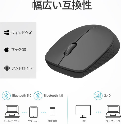 Rapoo Bluetooth 2.4G Wireless Mouse, 2 Bluetooth Channels with 1 USB Receiver Noiseless Mouse, Connect up to 3 Devices, Portable Computer Mice for...