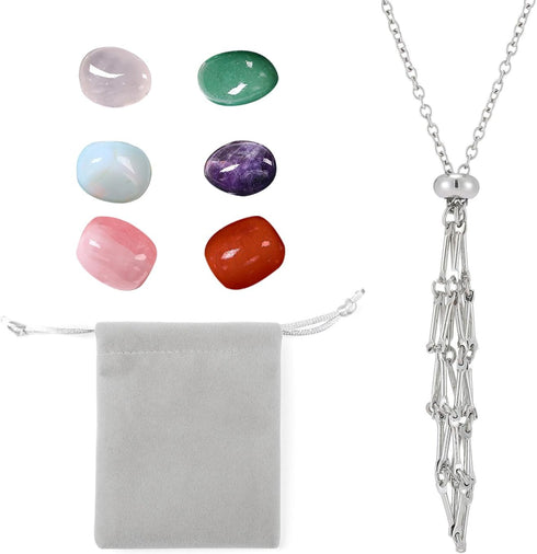 Crystal Stone Holder Necklaces - Crystal Cage Necklace, 1PCS Necklace and 6PCS Crystal Stones, Stainless Steel Fashion Pendant Necklace Jewelry, G...