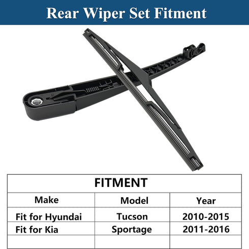 Rear Windshield Wipers Blade Arm Set for Hyundai Tucson 2010-2015, Kia Sportage 2011-2016 Back Glass Wiper Arm Blade Replacements All Seasons Fit,...