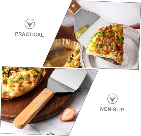 2Pcs Wooden Handle Pizza Shovel pizza spatula pizza cake holder cake server pie server pie cutter baking grilling cheese metal spatula for cooking...
