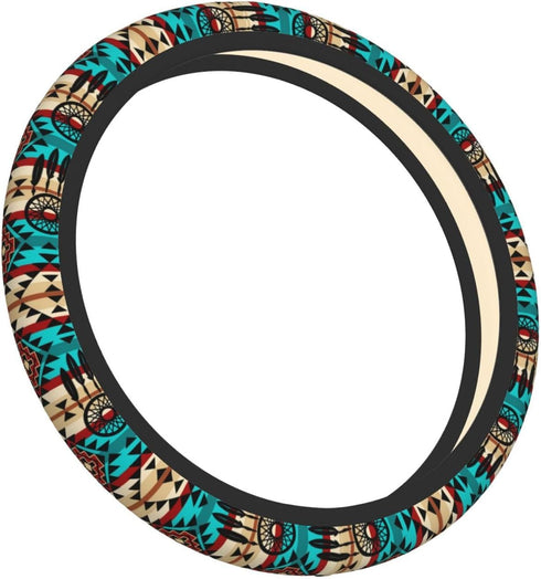 Native American Women Steering Wheel Cover, White Neoprene Universal 15 Inch Steering Wheel Protector Elastic Comfortable Car Accessories Decorati...