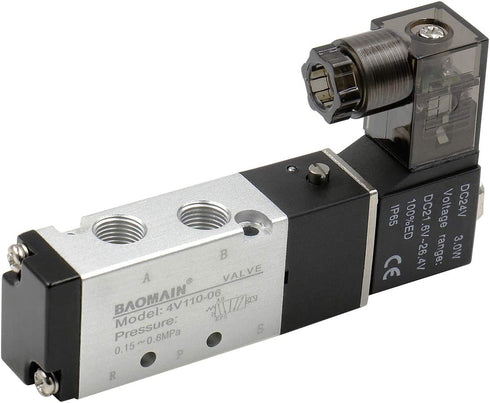 Baomain Pneumatic Solenoid Air Valve 4V110-06 DC24V 5 Way 2 Position PT1/8" Internally Piloted Acting Type Single Electrical Control...