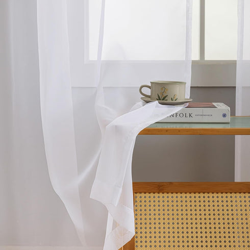 Sheer White Curtains, Sheer Curtains 63 inch Length 2 Panels Set, Rod Pocket Voile Fimly Sheer Drapes for Living Room/Bedroom, Light Filtering Cur...