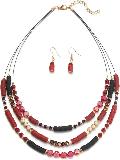 Layered Clay Bead Necklaces for Women Boho Beaded Statement Necklace Costume Jewelry Sets for Women Mothers Day Gifts...