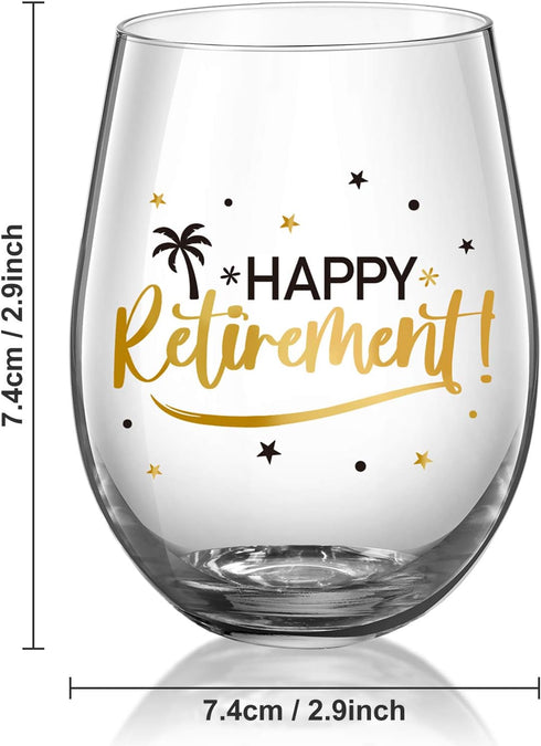 Patelai Happy Retirement Wine Glasses 17 oz, Retirement Gift for Women Men Stemless Wine Glasses Retired Crystal Cup Retired Gifts Black and Gold ...