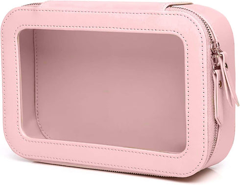 Clear and Waterproof Makeup Bag Portable Travel Cosmetic Case Organizer for Women Toiletry Pouch with Transparent Vinyl Windows & Zippers (Pink).....