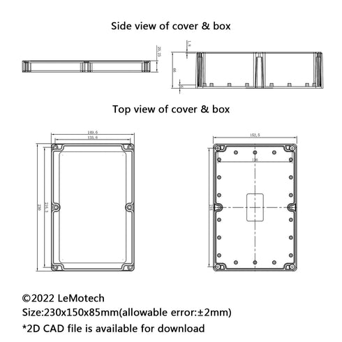 LeMotech Project Box ABS Plastic Junction Box IP65 Waterproof Hobby Box Electrical Boxes Universal Enclosure for Electronic Black 8.9X 5.7X 3.1 in...