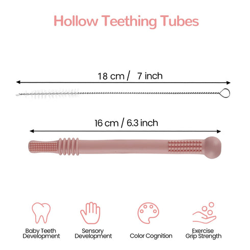 Fu Store Hollow Teether Tube Chew Straw Sensory Toy for Infant Toddlers Silicone Tubes Teething Toys for Babies 3-12 Months 0-36 Months Gifts Lear...