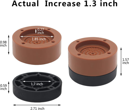 4 Sets Round Furniture Bed Risers (Brown) Adjustable Bed Lifts Risers 1 inch for Bed Frame, Chair Risers, Sofa, Home Heavy Duty Table Couch Legs F...