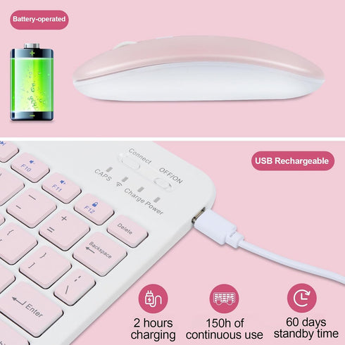Bluetooth Keyboard and Mouse Combo Ultra-Slim Portable Rechargeable Compact Wireless Mouse Keyboard Set for Pad/iPad Pro/iPad Mini/iPad Air Mac OS...