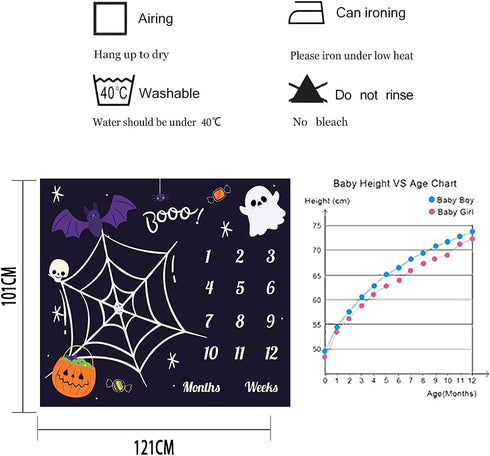Halloween Theme Baby Monthly Milestone Blanket, 48x40in Soft Flannel, Ghost and Pumpkin Skull Background, Newborn Mom Gifts, Baby Shower Age Growt...