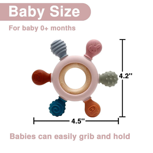 Silicone Teething Toys, Natural Wooden Ring with Silicone Teething Cover, Teething Toys for Babies 0-6 Months, BPA Free, Infant Toys for Teething ...