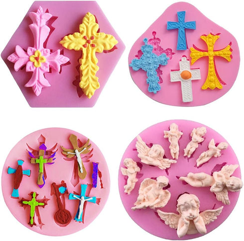 HiParty Angel with Wings Silicone Cake Fondant Mold, Cross Molds Set, Pink...