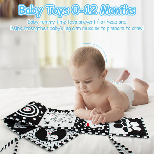 Black and White High Contrast Soft Book for Babies 0-12 Months - Early Education Infant Tummy Time and Sensory Toys, Montessori Cloth Book Activit...