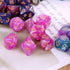 7Pcs/Set Purple Dichromatic D4 D6 D8 D10 D12 D20 Polyhedral Dices Numbers Dials Desktop Board Game Dice Bags with Drawstring Role Playing Dice Dic...