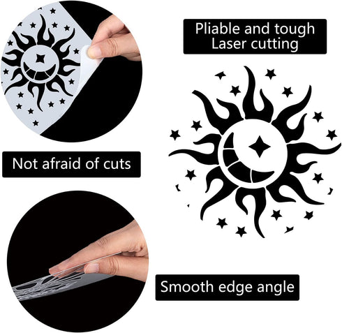 GORGECRAFT Large Sun and Moon Stencils 12x12 Inch Reusable Star Stencil Template Signs Home Wall Decor for Painting on Wood Wall Scrapbook Card Fl...