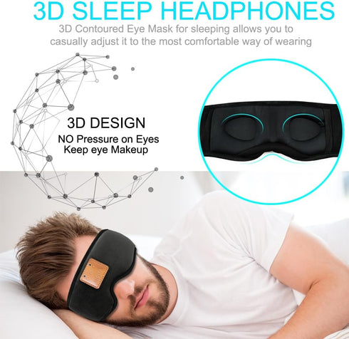 MOITA Sleep Headphones Bluetooth Sleep Mask, 3D Sleeping Eye Mask with Built-in Sponge Speakers, Wireless Bluetooth Headphones Sleep Mask for Slee...