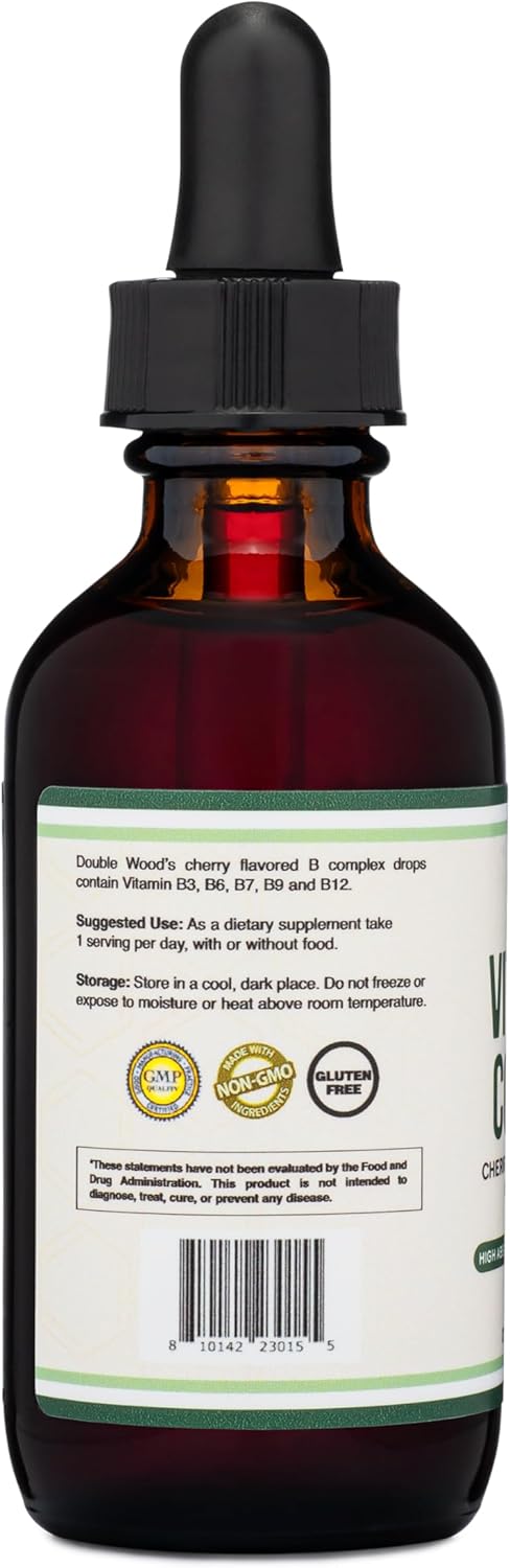 Double Wood Supplements Liquid Vitamin B Complex - 2 Month Supply - Max Absorption - B3, B6, B7 (Biotin), B9, and Vitamin B12 - Cherry Flavor - 2 ...