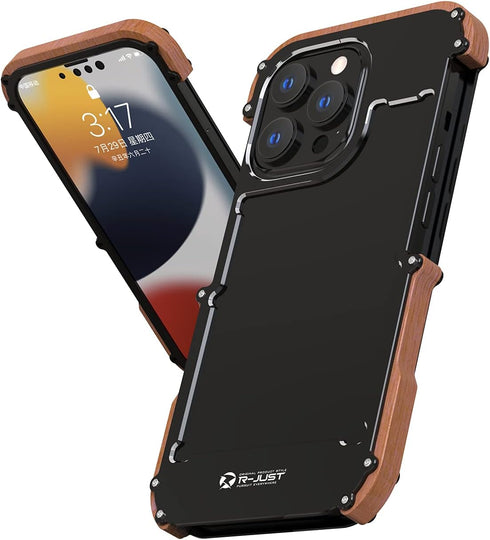 Kowauri Case for iPhone 13 Pro Max,Drop Protection Aluminum Metal Wood Bumper Frame Cover Shockproof Dropproof Protective Case for iPhone 13 Pro M...