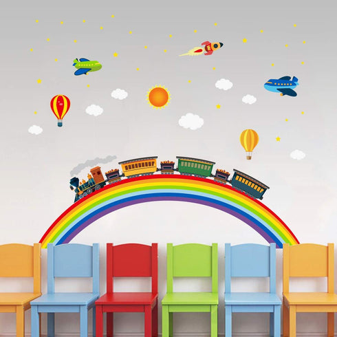 Rainbow Train Wall Stickers DIY Rocket Airplane Wall Decals Art Decor for Kids Nursery Bedroom Living Room...