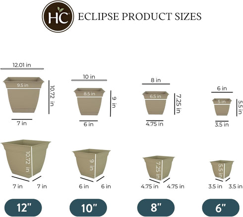 The HC Companies 12 Inch Eclipse Square Planter with Saucer – Indoor Outdoor Plant Pot for Flowers Vegetables Herbs, Sandstone...