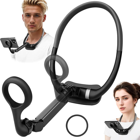 Magnetic Neck Phone Holder, Cell Phone Mount Lazy Bracket with Long Pole and Chest Pad, 2 in 1 Hand Free POV/Vlog Video Shooting Holder for Record...