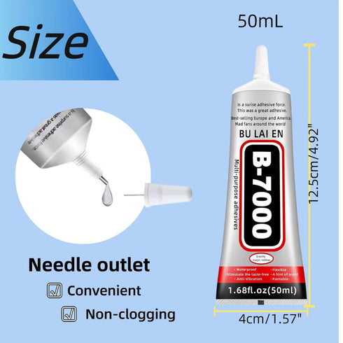 B7000 Glue, Clear with Precision Tip, 2 x 50ml, Silicone, Liquid, Waterproof, for Crafts, Jewelry, Rhinestones, Metal, Stone, Fabric, Glass, Wood...