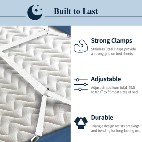 Sopito Sheet Straps, Adjustable Bed Sheet Suspenders Max Stretch from 29.5 in to 82.7 in Compatible for Crib to King Size Bed, Non Slip Holder Fas...