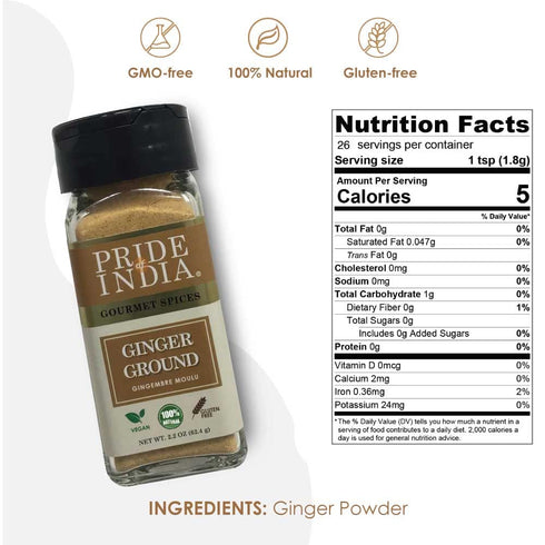 Pride of India – Ginger Fine Ground – Gourmet Spice – Blends Well – Good for Cooking/Baking/Tea & More – No Additives – Fresh Root Powder – Easy t...