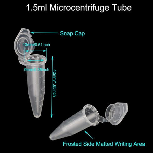 1.5ml Microcentrifuge Tubes with Snap Cap, Polypropylene Graduated, 500 Pcs Sterilized Clear Plastic Small Vials with Caps for Sample Storage with...