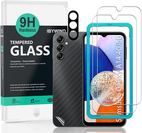 Ibywind 2 Pack Screen Protector for Samsung Galaxy A14 5G/A14 4G(6.6") +1 Pack Camera Len Protector+1 Pack Back Film,9H Tempered Glass,Scratch Res...