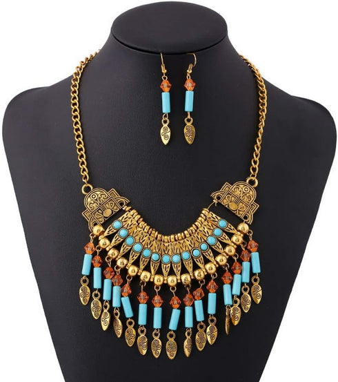 YAZILIND Bohemian Style Tassel Pendant Chunky necklace Earrings Exaggerated Jewelry Set Women Birthday Party Gift...