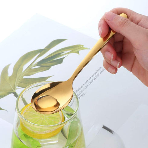 Bouillon Round Spoon 12 Pieces Stainless Steel Soup Spoons, BUY&USE 5.9-Inch Gold Color Dinenrware...