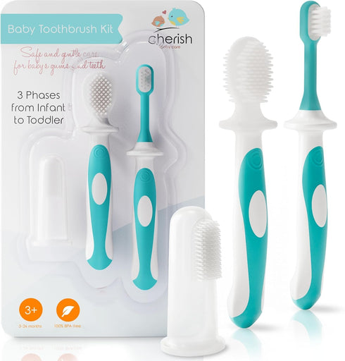 Cherish Baby Care Award-Winning Baby Toothbrush Set (3-24 months) - Baby Finger Toothbrush, Training Toothbrush & Toddler Toothbrush - BPA-Free In...