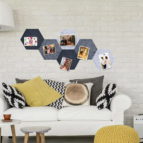 6 Pcs Gray Hexagon Cork Board Bar Strips with 50 Pushpins & Sticky Notes, Self-Adhesive Bulletin Board Strips No Damage for Wall, Felt Pin Board f...