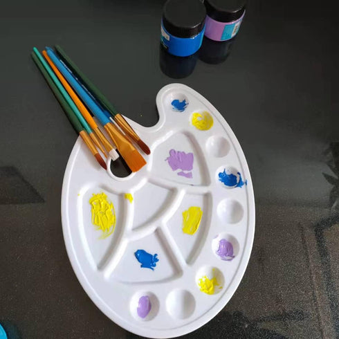 7 Pack Paint Brush Set with 6 Brushes w/Bonus 1 Palette Plastic Tray for Painting with Oil, Watercolor, Artist Gift, Classroom Supplies, Kids Birt...
