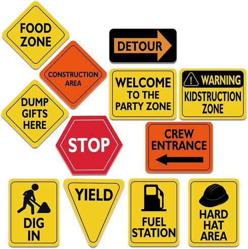 WERNNSAI Construction Party Decorations - 12 PCS Construction Signs Birthday Party Supplies for Boys Kids Truck Birthday Cutouts Traffic Road Sign...