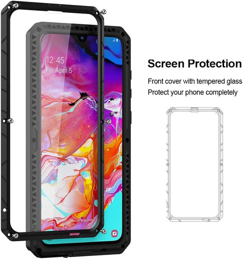 Feitenn Galaxy A70 Case, Samsung A70 Case Heavy Duty, Gorilla Glass Armor Aluminum Alloy Metal Cover Bumper Water Resistant Military Shockproof Ha...